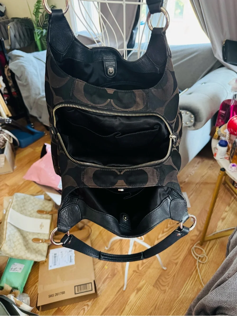 Coach Brown and Black Signature Canvas Shoulder Bag